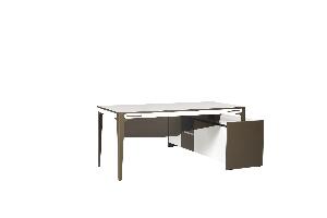 Masa de birou din pal si metal, cu 3 usi si 1 sertar, Plex Plus Alb / Grej, L210xl164xH75 cm