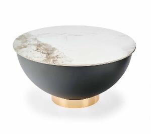 Masa de cafea din ceramica si metal, Cecily Big Alb / Gri / Negru, Ø73xH37 cm