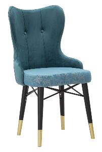 Set 2 scaune tapitate cu stofa si picioare din lemn Kelebek Velvet Teal / Negru / Auriu, l52xA60xH95 cm