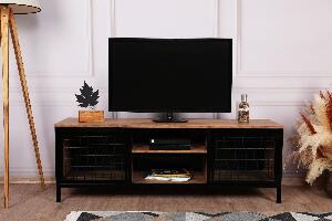 Comoda Tv Zeno usa metalica si rafturi, Stejar, 150 x 47 x 40 cm