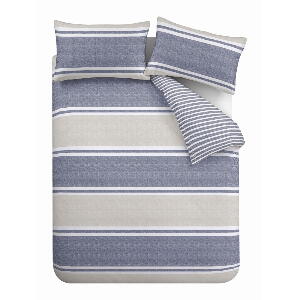 Lenjerie albastră/bej pentru pat de o persoană 135x200 cm Banded Stripe - Catherine Lansfield