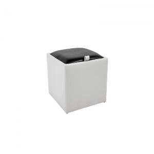 Taburet BOX, cu spatiu depozitare, imitatie piele, alb + negru, 37x37x41 cm