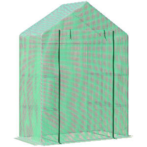 Outsunny Sera de Gradina din Otel si Plastic PE cu 4 Rafturi, Franghii si Tarusi Inclusi, 141x72x191 cm, Verde