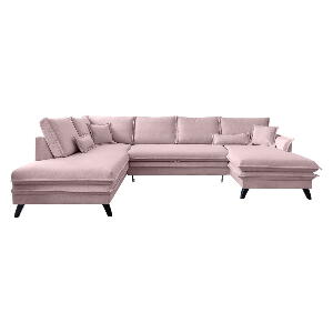 Canapea extensibilă în formă de „U” cu șezlong pe partea stângă Miuform Charming Charlie, roz pudră