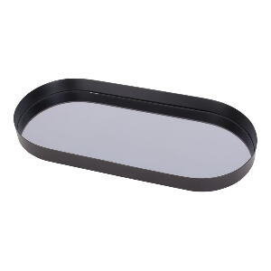 Tavă cu oglindă fumurie PT LIVING Oval, lățime 18 cm, negru