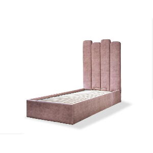 Pat roz tapițat cu spațiu de depozitare și somieră 90x200 cm Dreamy Aurora – Miuform