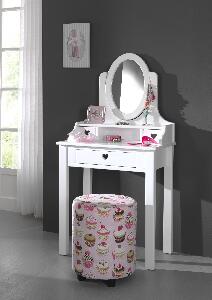 Masuta de toaleta din lemn de pin si MDF, cu oglinda si 3 sertare, pentru fete Amori Alb, L70xl40xH136 cm