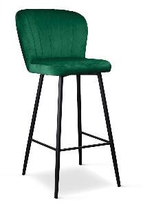 Scaun de bar tapitat cu stofa si picioare metalice, Shelly Velvet Verde / Negru, l49xA54xH107 cm