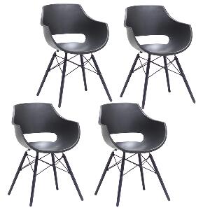 Set 4 scaune din plastic cu picioare de lemn Rockville Gri / Negru, l57xA58xH80 cm