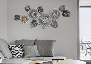Decoratiune metalica de perete, Grey Flowers A Multicolor, l157,5xA9xH66,5 cm