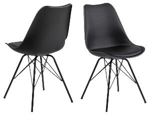 Set 2 scaune din plastic, sezut tapitat cu piele ecologica si picioare metalice Eris Negru, l48,5xA54xH85,5 cm