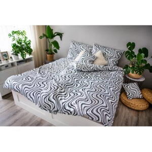 Lenjerie de pat din bumbac satinat Cotton House Waves, 140 x 200 cm, alb - negru