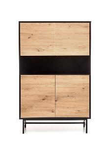 Cabinet din MDF, pal si metal, cu 4 usi, Moreno KM-3 Stejar Artisan / Negru, l100xA40xH156 cm