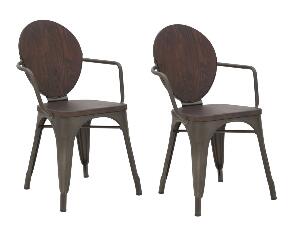 Set 2 scaune din lemn de pin si metal Harlem Nuc / Gri inchis, l54xA51xH83 cm