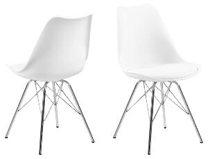 Set 4 scaune din plastic, sezut tapitat cu piele ecologica si picioare metalice Eris Alb / Crom, l48,5xA54xH85,5 cm