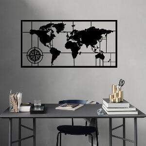 Decoratiune metalica de perete, World Map 7 Negru, l121xA1,5xH60 cm