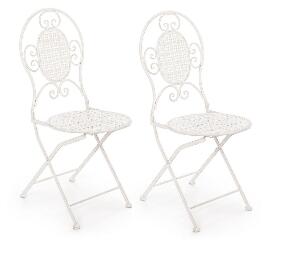 Set 2 scaune pliabile de gradina / terasa din metal Emily Alb, l40xA40xH94 cm
