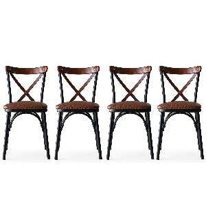 Set 4 scaune tapitate cu piele ecologica si picioare metalice, Ekol 1332 Maro / Negru, l42xA42xH84 cm