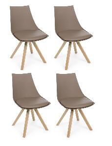 Set 4 scaune din plastic, sezut tapitat cu piele ecologica si picioare din lemn, Mayer Grej / Natural, l53xA47,5xH78,5 cm