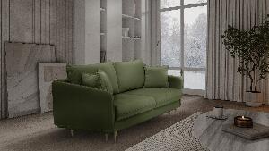 Canapea Extensibila, 3 Locuri, Lada de Depozitare, tapitata cu stofa, Perne Incluse, Volio Velvet Verde Olive, l221xA100xH90 cm