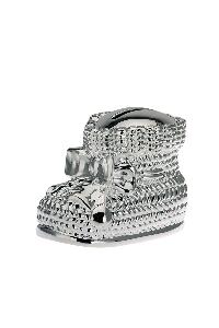 Pusculita decorativa din metal argintat, Box Baby Shoe Argintiu, H7,5 cm