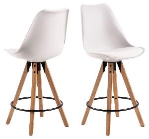 Set 2 scaune de bar din plastic si picioare din lemn de cauciuc Dima Alb / Stejar, l48xA55,5xH101,5 cm