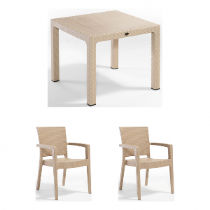 Set gradina cu masa CLASSI 90x90 cm + 2 scaune PARIS 62x58x88 cm, model ratan, cappuccino