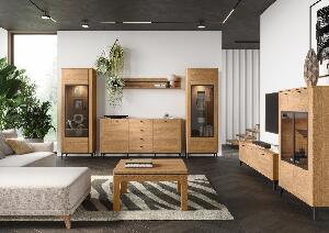 Set de mobila living din pal, furnir si lemn, 7 piese Porto Stejar Auriu
