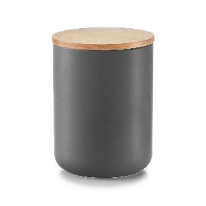 Recipient ceramic pentru depozitare, capac din bambus, Anthracite 1150 ml, Ø 12xH16 cm