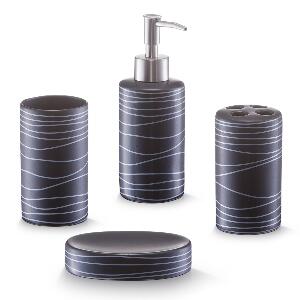 Set 4 accesorii pentru baie din ceramica, Lines Black