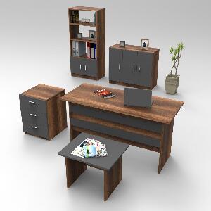 Set de mobilier de birou Barsto, Alb - Nuc - Stejar, 5 piese Elegante