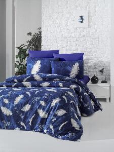 Set Lenjerie de pat double, Albastru inchis, 220x200 cm