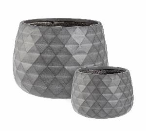 Set 2 ghivece din fibra de sticla, Pyramid Bowl Antracit, Ø52,5xH37,5 / Ø35,5xH24,5 cm