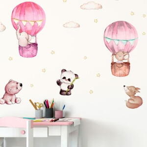 Autocolante de perete pentru camera copiilor Ambiance Balloons and Stars, roz