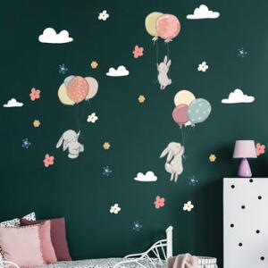 Autocolante de perete pentru camera copiilor Ambiance Flying Rabbits