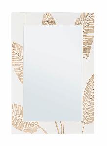 Oglinda decorativa cu rama din lemn de Paulownia si MDF, Folium Alb / Natural, l54xH76 cm
