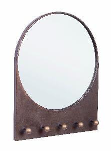 Oglinda decorativa cu rama metalica si cuier, Contours 5H Maro Antichizat, l60xH75 cm