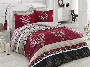 Set Lenjerie de pat double din Satin, Roșu, 220 x 200 cm,100% Bumbac Satin