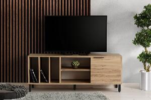 Comoda Tv cu rafturi Gordes - Dark Brown, Stejar - Maro , 140x55x40 cm