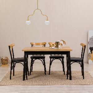 Set masă și scaune (5 bucăți) OLİVER SBT WHİTE KARİNA-Table & Chairs Set 3, Negru, 77x75x120 cm