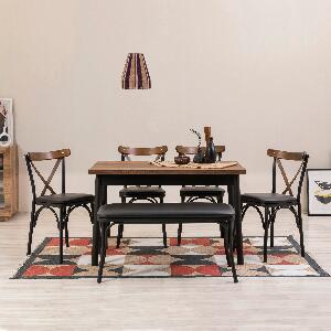 Set masă și scaune (6 bucăți) OLİVER SBT.BAROK-BLACK Table & Chairs Set, Negru, 77x75x120 cm