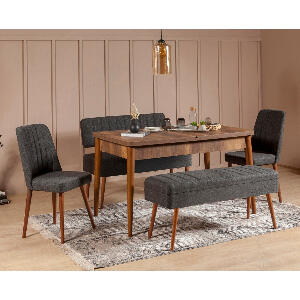Set masă și scaune extensibile (5 bucăți) Vina 0701 - 4 - Anthracite, Atlantic Extendable Dining Table & Chairs Set 13, Nuc, 77x75x120 cm