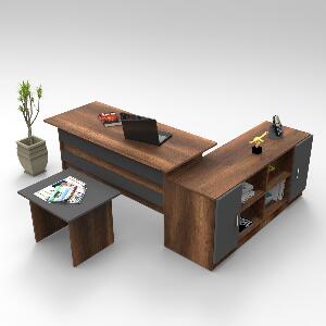 Set de mobilier de birou mini Linta, Alb - Nuc - Stejar, Birou - Masuta - Consola