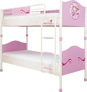 Pat etajat din pal si metal, pentru copii Little Princess Pink / White, 200 x 90 cm