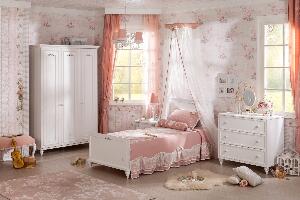 Set Mobila dormitor din pal, pentru copii si tineret 4 piese Romantica White