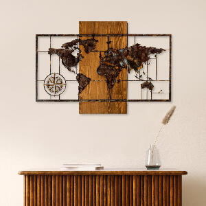 Accesoriu decorativ de perete din lemn World Map With Compass 5