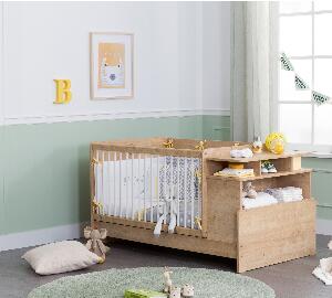 Patut transformabil din pal, pentru bebe Masali Baby Stejar, 110 x 70 cm