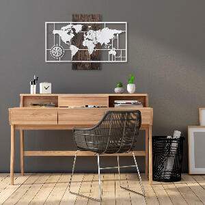 Accesoriu decorativ de perete din lemn World map argintiu