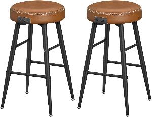 Set 2 scaune de bar Ekho, Vasagle, 49.5 x 49.5 x 63 cm, otel/piele ecologica, maro