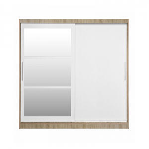 Dulap CORFU 02, cu usi glisante si oglinda, corp sonoma + usi alb, 200x60x200 cm
